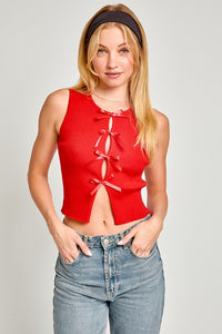 Satin Bow Detail Sleeveless Sweater Top