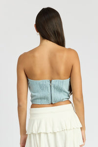 DENIM ROSETTE CORSET TUBE TOP