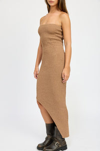 ASYMMETRICAL RIBBED MAXI TUBE DRESS